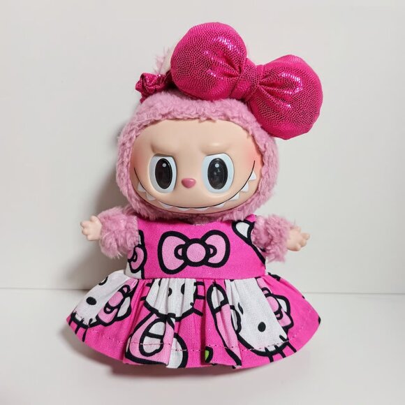 Labubu Hello Kitty Dress with Oversized Pink Metallic Bow Outfit - Picture 2 of 6